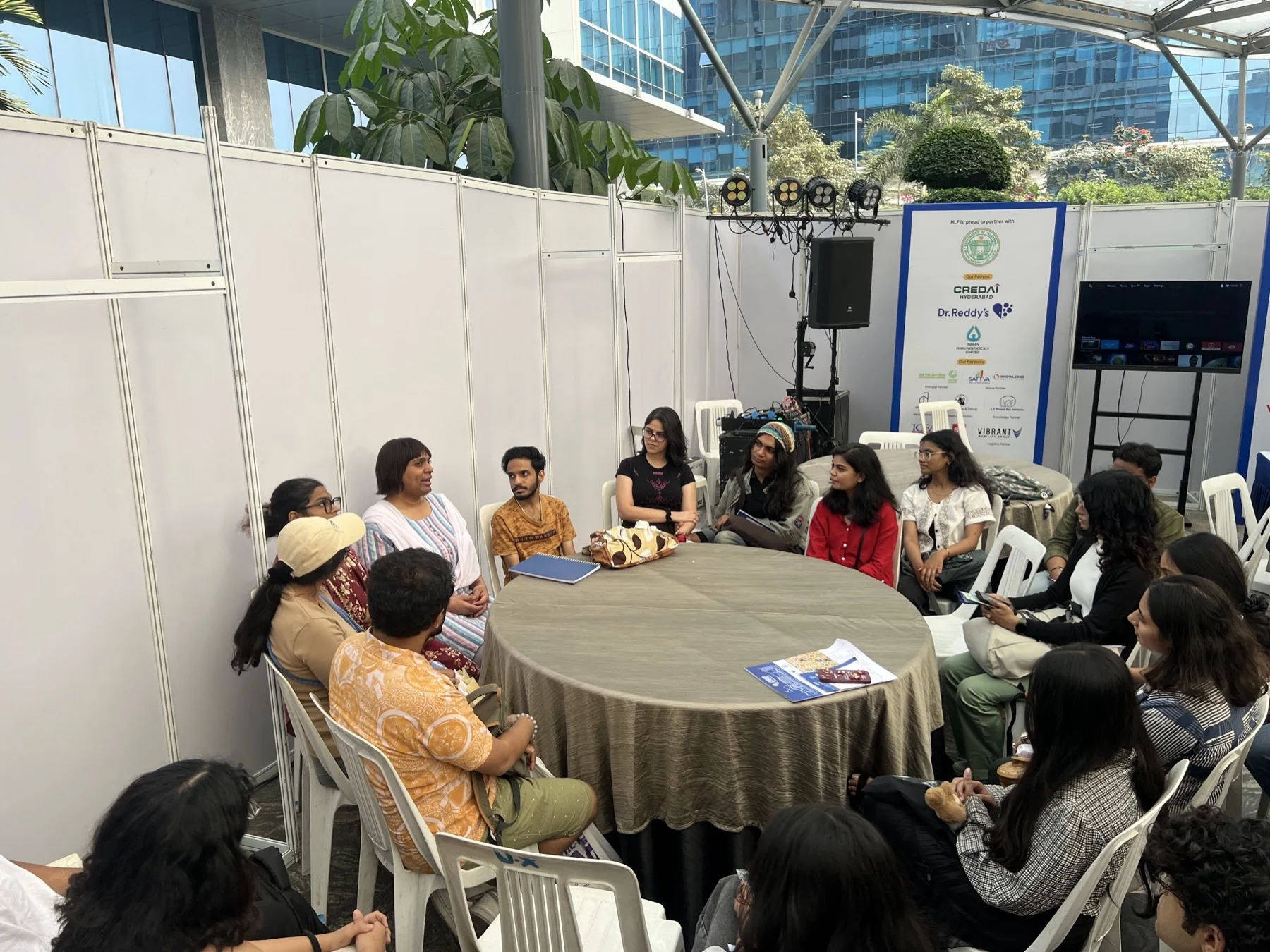 A Living Story addresses a full circle of listeners at the Hyderabad Literary Festival.